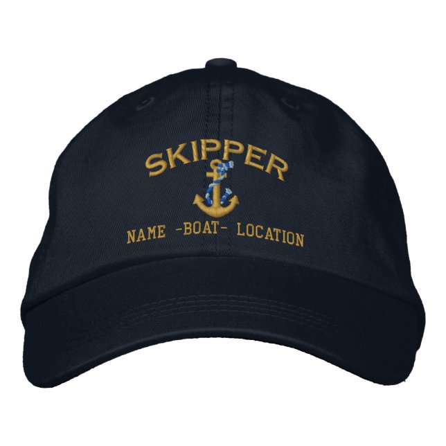 Skipper Golden Rope Anchor Your Boat Name or Both Embroidered Hat (Front)