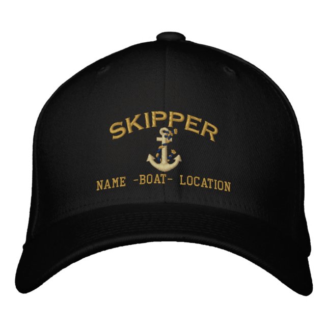 Skipper Nautical Rope Anchor Your Boat Name Embroidered Hat (Front)