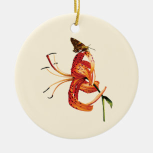 Skipper on Orange Tiger Lily Ceramic Tree Decoration