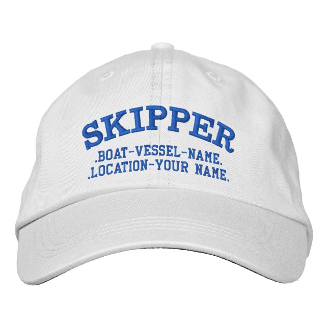 SKIPPER Personalise it! Boat Name Your Name Embroidered Hat (Front)
