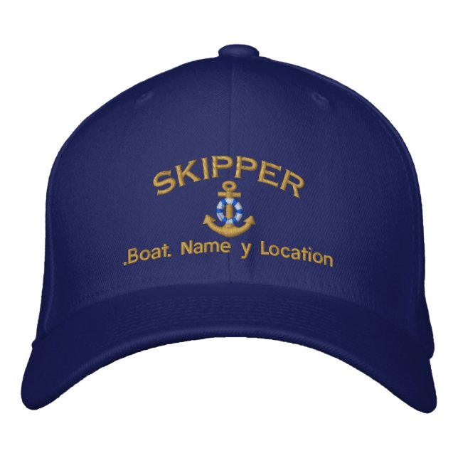 Skipper Style Your Boat Name Your Name or Both Embroidered Hat (Front)