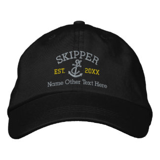 Skipper With Anchor Personalised Embroidered Hat