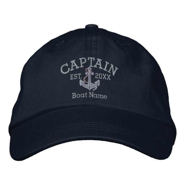 Skipper With Anchor Personalised Embroidered Hat (Front)