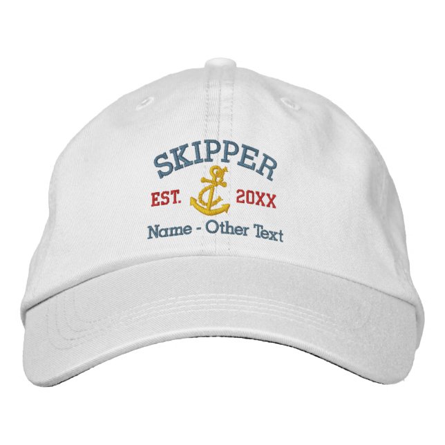 Skipper With Anchor Personalised Embroidered Hat (Front)