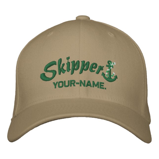 Skipper Your Name Rope Anchor Embroidered Hat (Front)