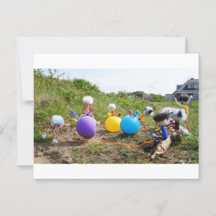 Skippie ball race by Fubby dolls on balloons. Postcard