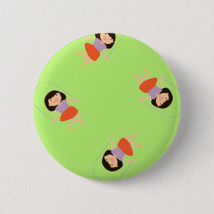 Skipping girl on green 6 cm round badge