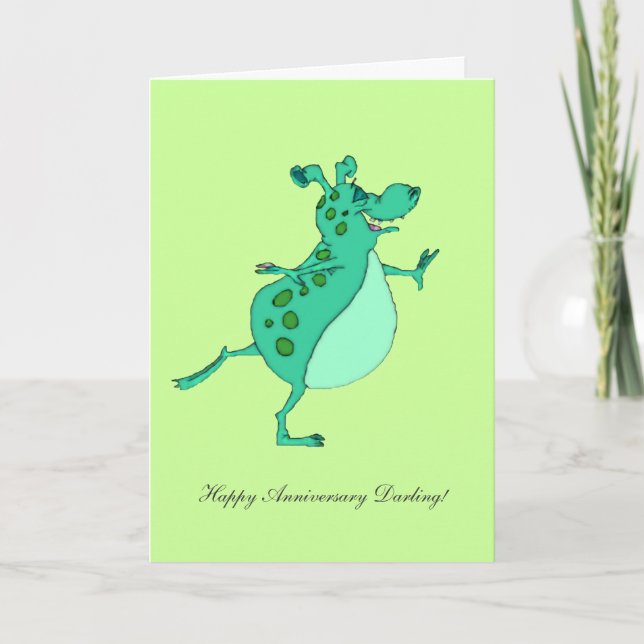 Skipping Green Alien - Happy Anniversary Darling Card (Front)