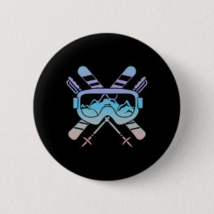 Skis, Alpine Skiing, _8 6 Cm Round Badge