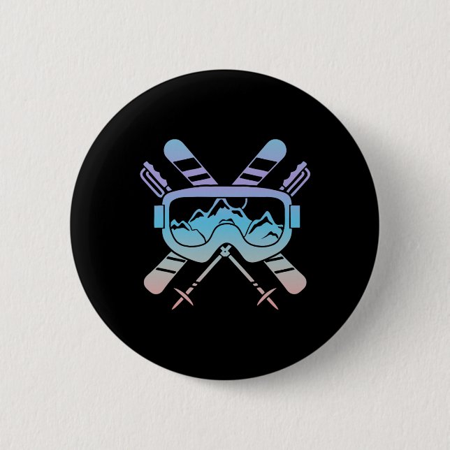 Skis, Alpine Skiing, _8  6 Cm Round Badge (Front)