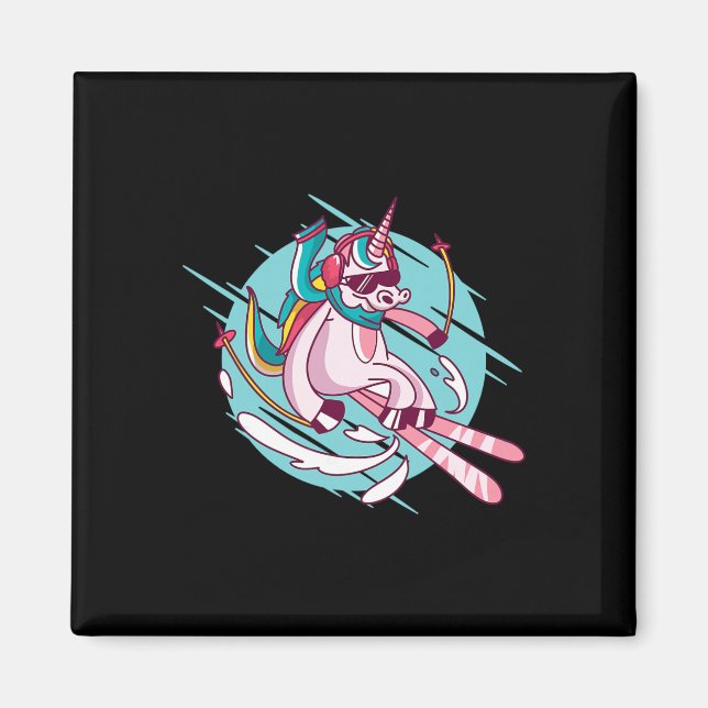 Skis, Alpine Skiing, Unicorn  Magnet (Front)