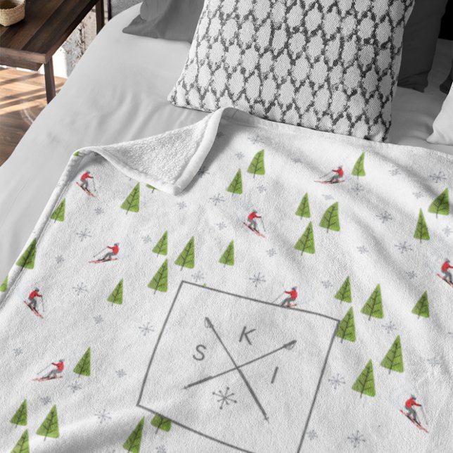 Skis and Pine Trees Personalised Fleece Blanket (Creator Uploaded)
