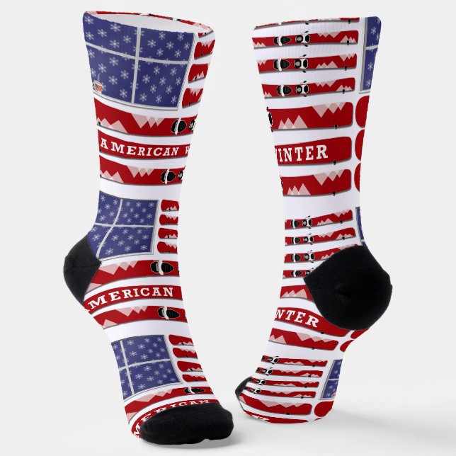Skis and Snowflakes USA Flag Socks (Angled)