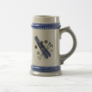 Skis, Boots, Poles and Snowflakes Beer Stein