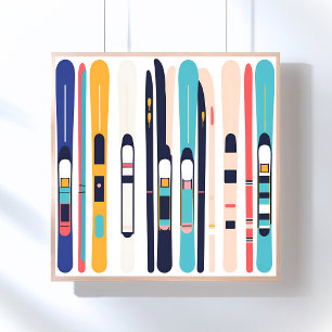 Skis Modern Colourful Art Poster