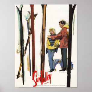 Skis Standing Up in Snow by Couple Poster