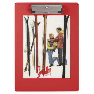 Skis Standing Up in Snow by Couple Poster Clipboard