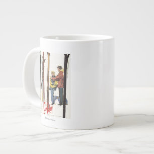 Skis Standing Up in Snow by Couple Poster Large Coffee Mug