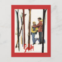 Skis Standing Up in Snow by Couple Poster
