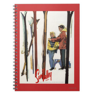 Skis Standing Up in Snow by Couple Poster Spiral Notebook