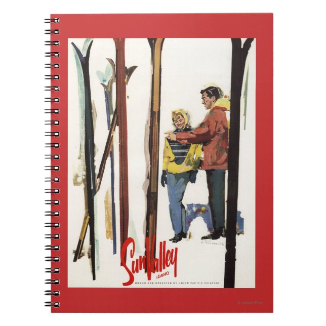 Skis Standing Up in Snow by Couple Poster Spiral Notebook (Front)
