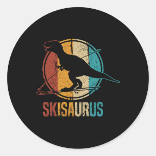 Skisaurus Funny Skiing Dino Ski Dinosaur Skiing Di Classic Round Sticker