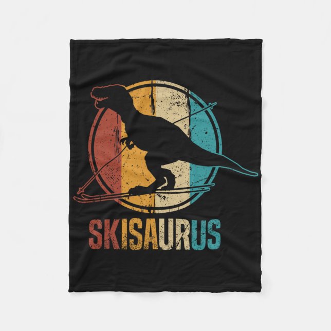 Skisaurus Funny Skiing Dino Ski Dinosaur Skiing Di Fleece Blanket (Front)
