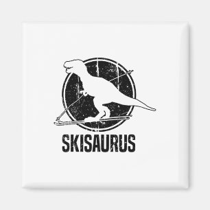 Skisaurus Skiing Dino Ski Dinosaur Skiing Dino  Magnet