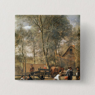 Skittle Players outside an Inn, c.1660-63 15 Cm Square Badge
