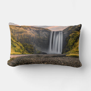 Skogafoss Waterfall in the Morning Sunrise Lumbar Cushion