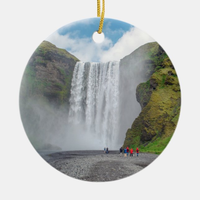 Skogafoss waterfall - Skogar village, Iceland Ceramic Tree Decoration (Front)