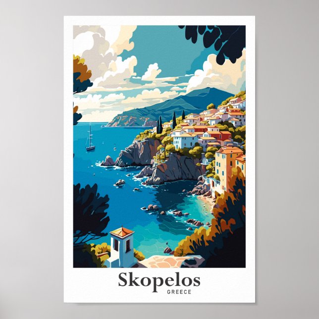 Skopelos Greece Travel Art Vintage Illustration Poster (Front)