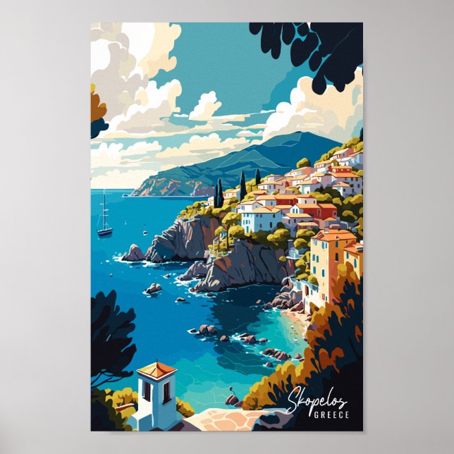 Skopelos Greece Travel Art Vintage Illustration  Poster (Front)