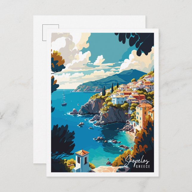 Skopelos Greece vintage travel illustration Postcard (Front/Back)