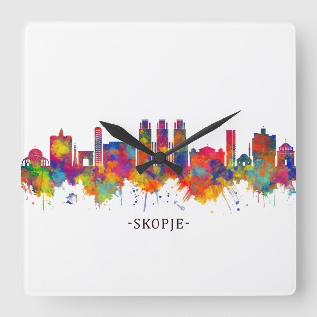 Skopje Republic of Macedonia Skyline Square Wall Clock (Front)