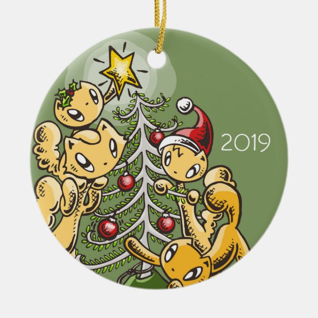 Skribbles the Cat Family: Trim the Tree Ceramic Tree Decoration (Front)
