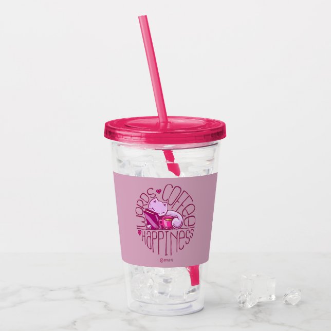 Skribbles: Words Coffee Happiness (pink) Acrylic Tumbler (Front Ice)