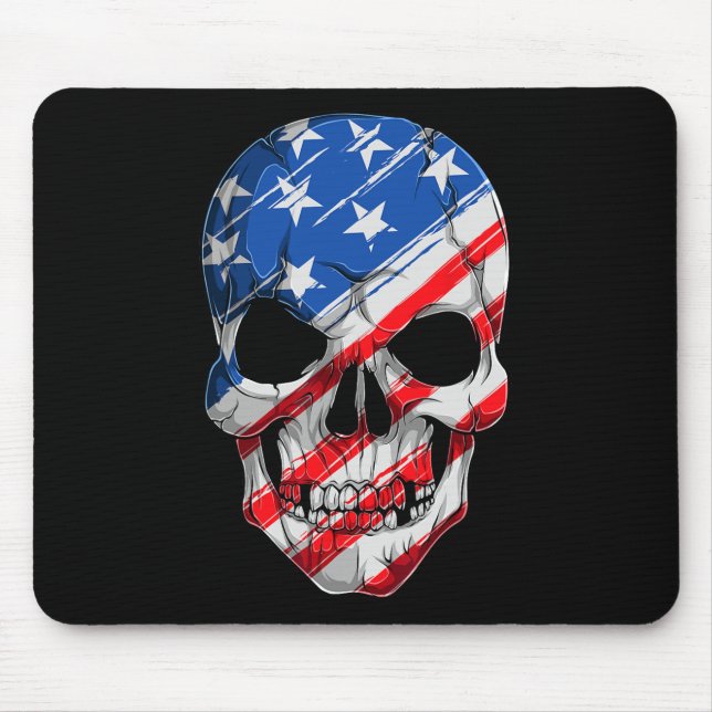 Skull 4th July American Flag - Independence Day T  Mouse Pad (Front)