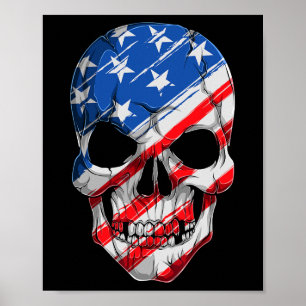 Skull 4th July American Flag - Independence Day T  Poster