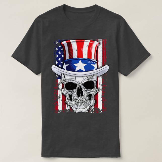 Skull 4th of July Uncle Sam American Flag Men Wome T-Shirt (Design Front)