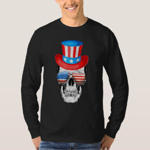 Skull 4th of July Uncle Sam Men USA American Flag  T-Shirt