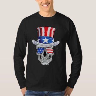 Skull 4th of July Uncle Sam Men USA American Flag T-Shirt