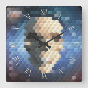 Skull abstract pattern square wall clock