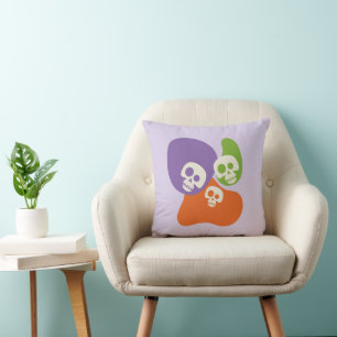 Skull & Abstract Shapes Spooky Halloween Purple Cushion