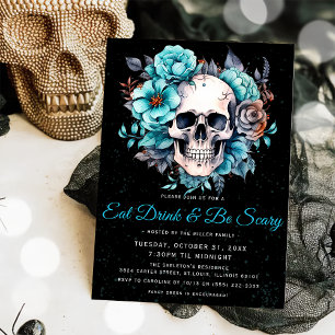 Skull Adult Eat Drink & Be Scary  Halloween Party Invitation