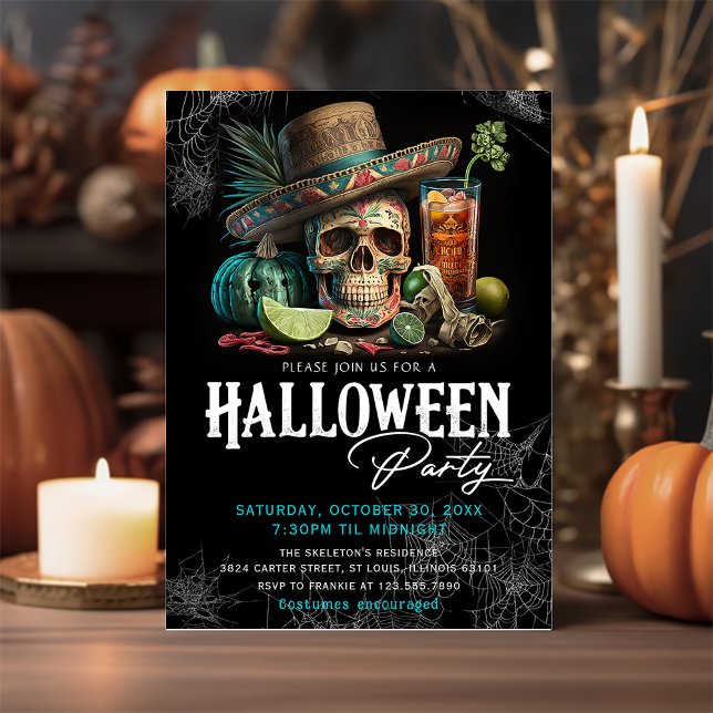 Skull Adult Halloween Cocktails Party Invitation  (Creator Uploaded)