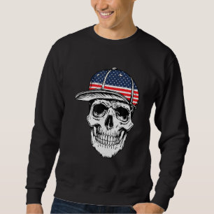 Skull American Flag 4th Of July Cool Skeleton Patr Sweatshirt