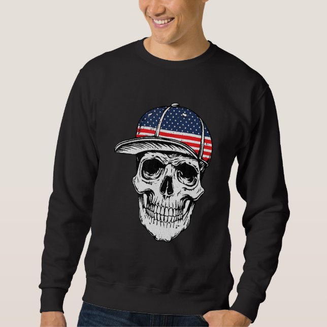 Skull American Flag 4th Of July Cool Skeleton Patr Sweatshirt (Front)