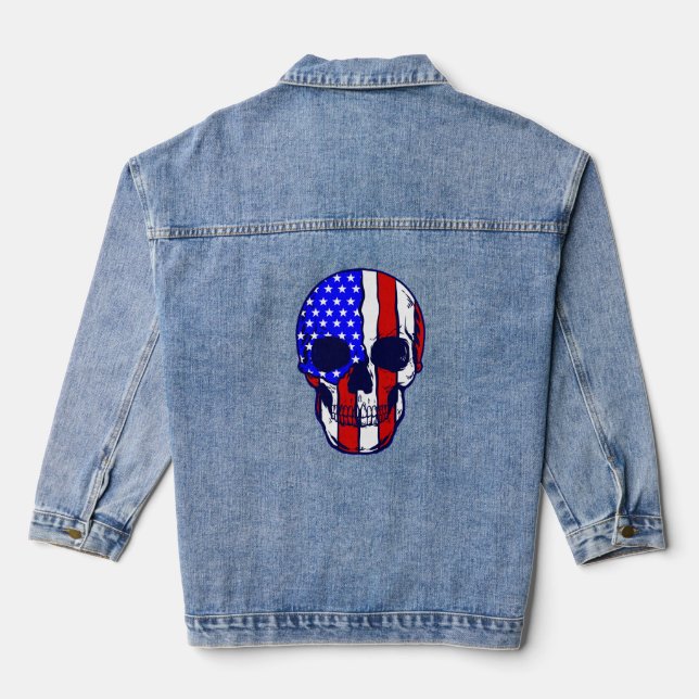 skull american flag skeleton patriotic denim jacket (Back)