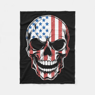 Skull American USA Flag Funny Independence Day Fleece Blanket